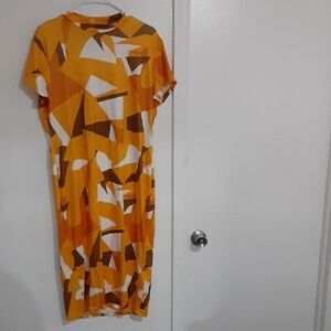 Geometric Gold/Orange Midi Dress